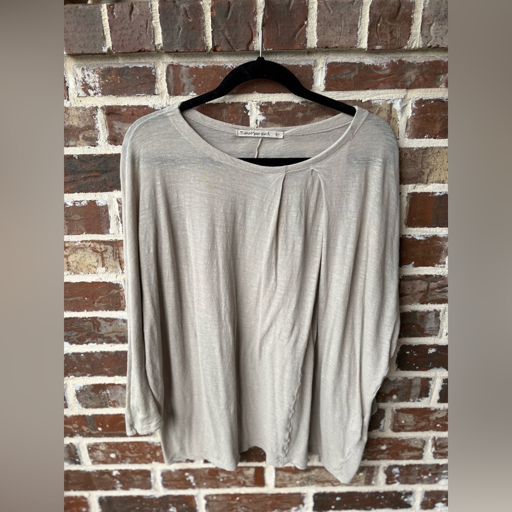 Transit Par Such Tan Ivory 100% Cotton Loose Fit Popover Top Size Medium